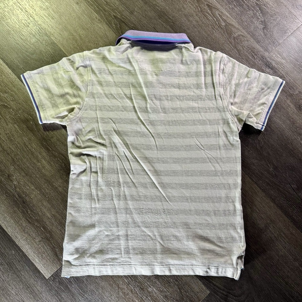 Robert Graham Polo Shirt Mens M Gray Striped Abstract Floral Art Casual Preppy - Picture 2 of 6